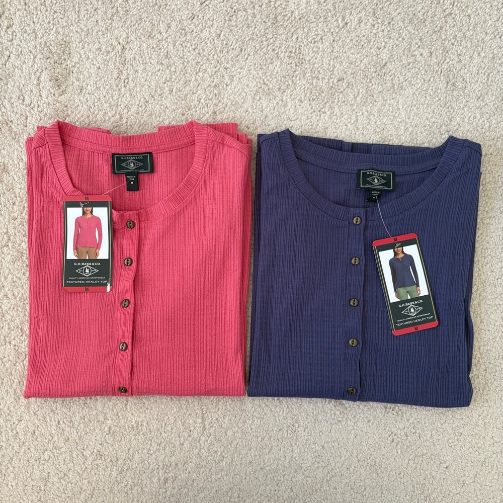 G. H. Bass & Co Women’s (Bundle of 2) Long Sleeve Textured Henley Top